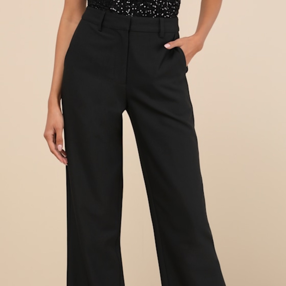 Elevated Cuteness Black Straight-Leg Trouser Pants